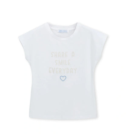 Παιδικό λευκό T-shirt για κορίτσι 5-14 ετών από ελαστικό βαμβάκι με κέντημα Original Marines.