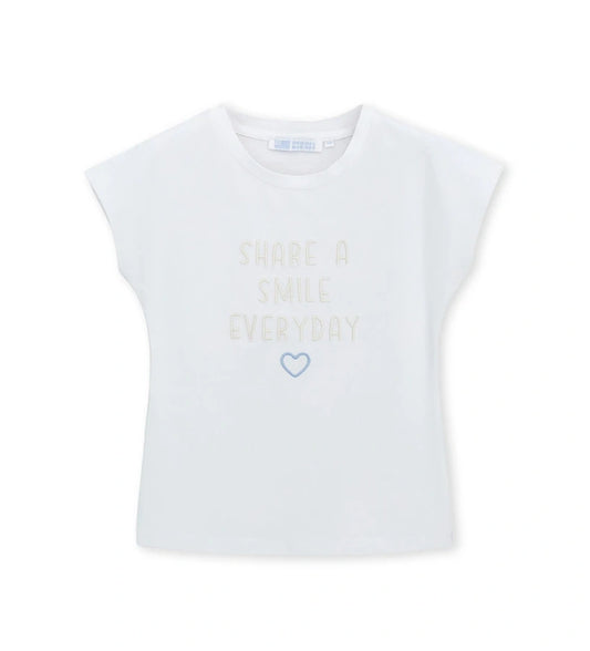 Παιδικό λευκό T-shirt για κορίτσι 5-14 ετών από ελαστικό βαμβάκι με κέντημα Original Marines.
