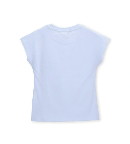 Παιδικό γαλάζιο T-shirt για κορίτσι 5-14 ετών από ελαστικό βαμβάκι με κέντημα Original Marines.