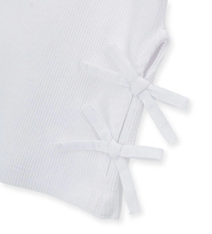 Παιδικό λευκό T-shirt για κορίτσι 5-14 ετών από ριμπ βαμβάκι με φιόγκους Original Marines.