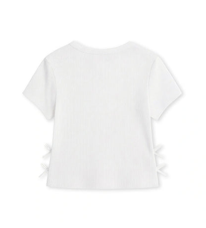 Παιδικό λευκό T-shirt για κορίτσι 5-14 ετών από ριμπ βαμβάκι με φιόγκους Original Marines.