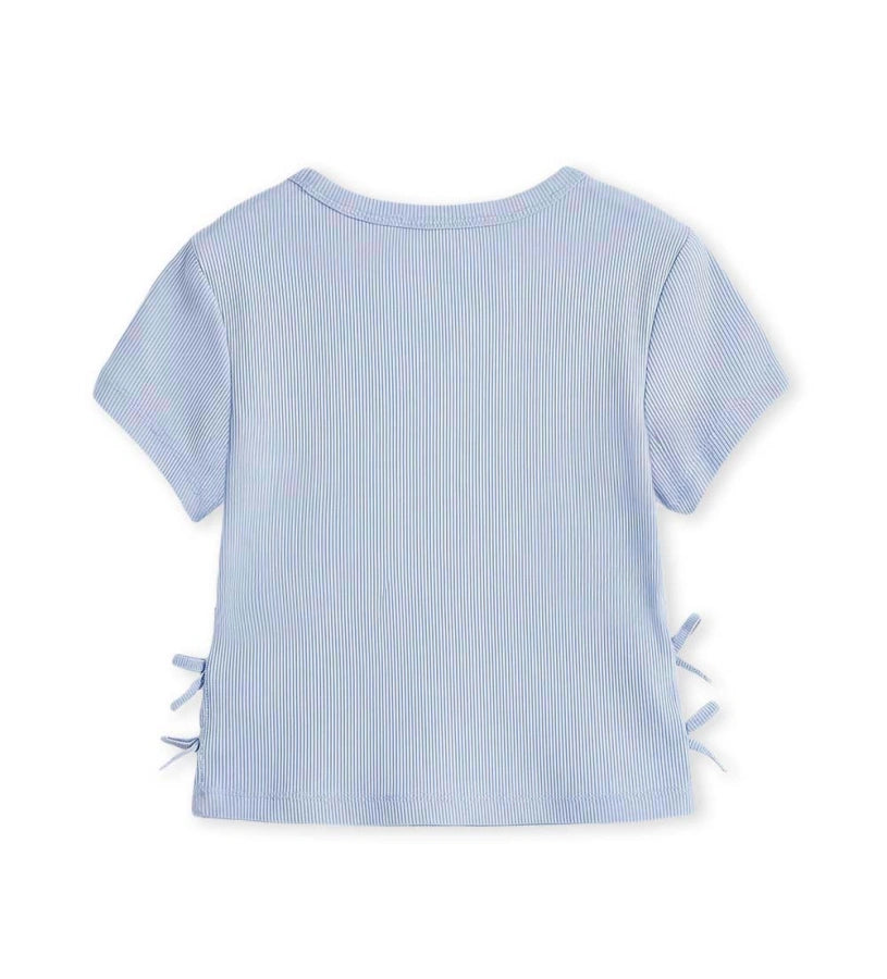 Παιδικό γαλάζιο T-shirt για κορίτσι 5-14 ετών από ριμπ βαμβάκι με φιόγκους Original Marines.