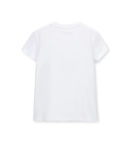 Παιδικό λευκό T-shirt για κορίτσι 5-14 ετών με τύπωμα κούκλα και glitter Original Marines.