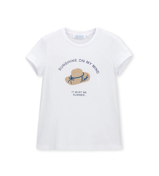 Παιδικό λευκό T-shirt για κορίτσι 5-14 ετών με λαμπερό τύπωμα καπέλο Original Marines.