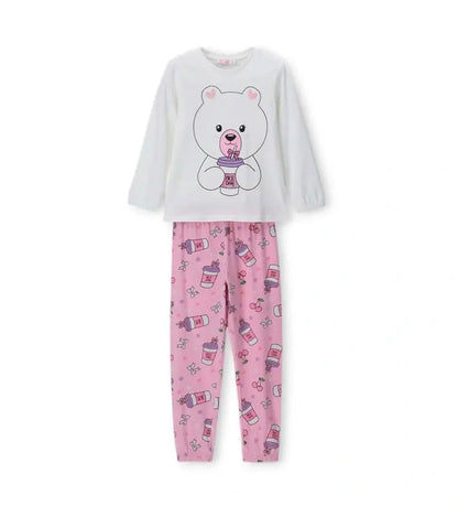 Παιδικές πυτζάμες για κορίτσι σε λευκό χρώμα με λαμπερό τύπωμα γκλίτερ.