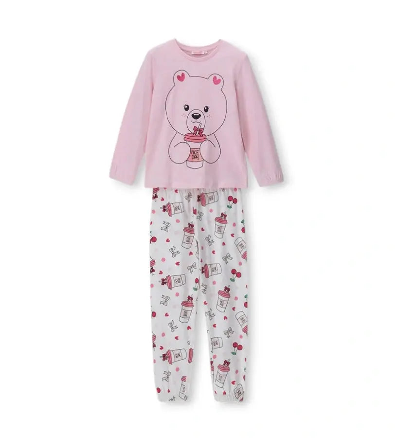 Παιδικές πυτζάμες για κορίτσι σε ροζ χρώμα με λαμπερό τύπωμα γκλίτερ.