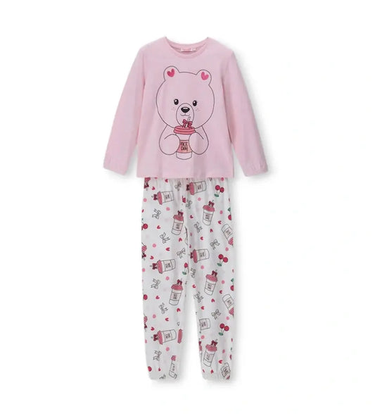 Παιδικές πυτζάμες για κορίτσι σε ροζ χρώμα με λαμπερό τύπωμα γκλίτερ.