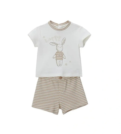 Original Marines Βρεφικό Σετ 2 Τεμαχίων: T-shirt με Στάμπα & Ριγέ Βερμούδα (0-9 Μηνών)  