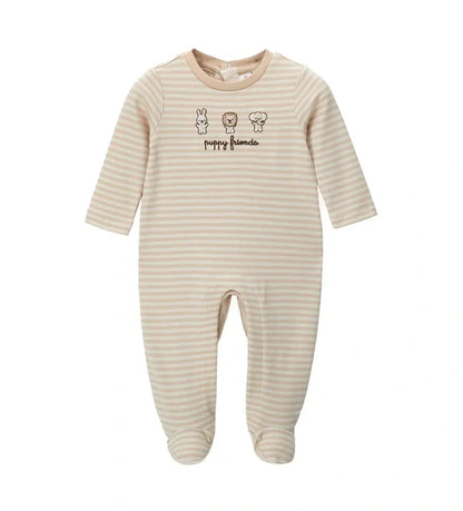 Βρεφική ολόσωμη φόρμα για αγόρι Original Marines, ριγέ με κεντημένα ζωάκια στο στήθος.