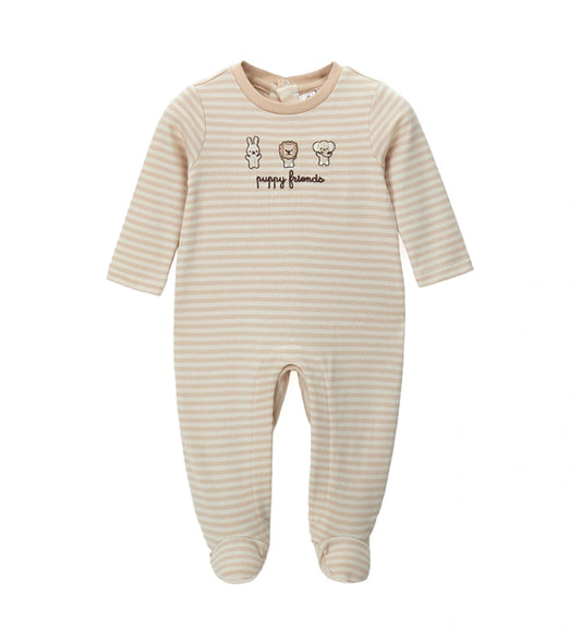 Βρεφική ολόσωμη φόρμα για αγόρι Original Marines, ριγέ με κεντημένα ζωάκια στο στήθος.