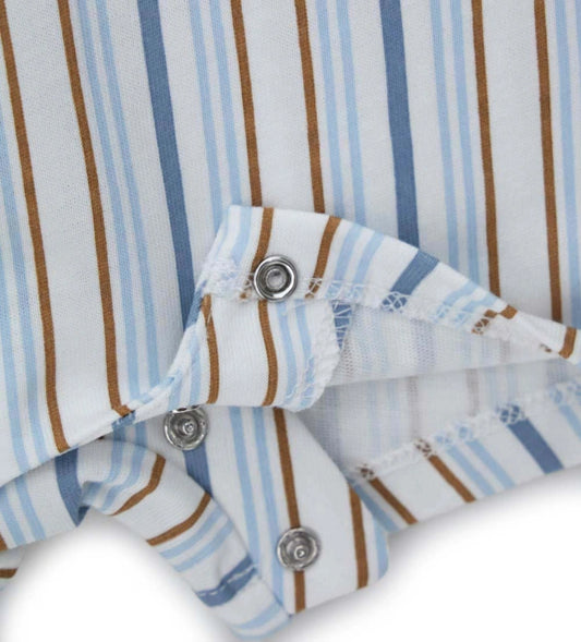 Βρεφικό κοντό φορμάκι για αγόρι Original Marines με σχέδιο κάθετης ρίγας και εφέ σαλοπέτας με τιράντες.