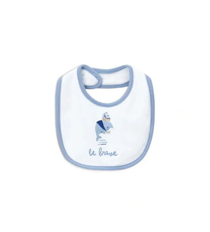 Βρεφική λευκή σαλιάρα για αγόρι Original Marines με τύπωμα γαλάζια φάλαινα.