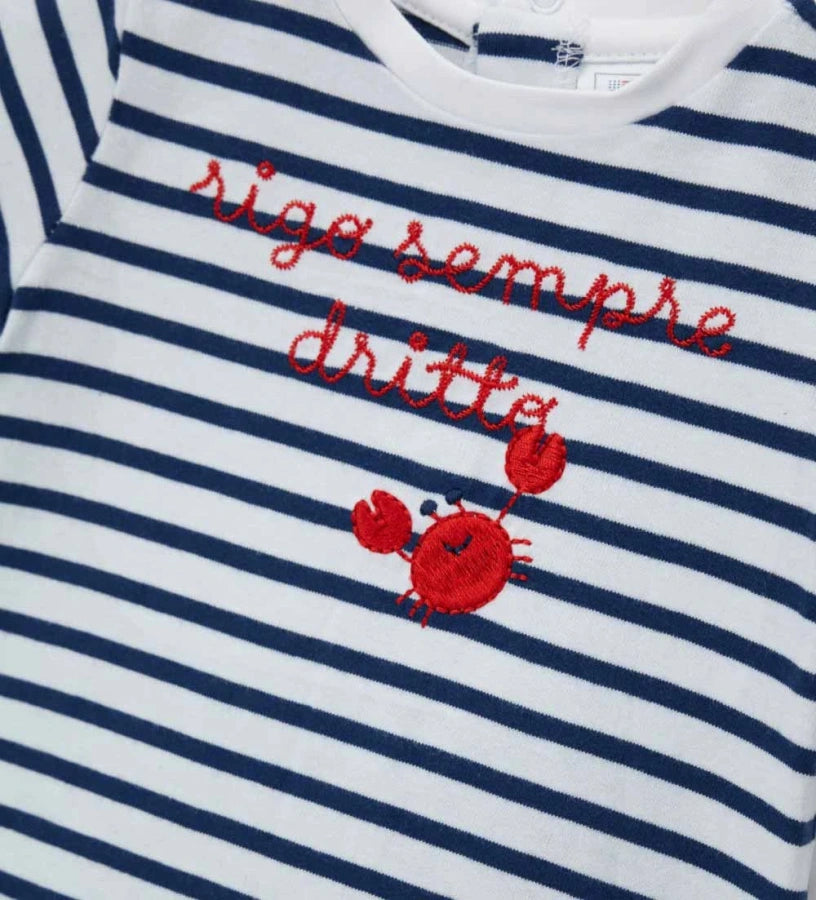 Βρεφικό σετ για αγόρι 0-9 μηνών με ριγέ T-shirt και μπλε βερμούδα Original Marines.