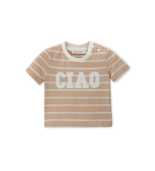 Βρεφική κοντομάνικη μπλούζα Original Marines με λευκές ρίγες και κεντημένο σχέδιο.