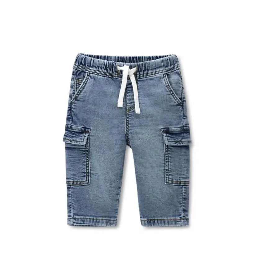 Βρεφικό παντελόνι Original Marines σε denim όψη με τσέπες στο γόνατο και κορδόνι στη μέση.