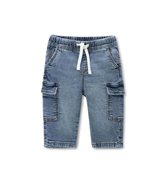 Βρεφικό παντελόνι Original Marines σε denim όψη με τσέπες στο γόνατο και κορδόνι στη μέση.