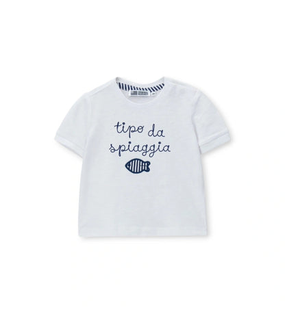 Βρεφικό λευκό βαμβακερό T-shirt για αγόρι 3-18 μηνών με κέντημα φάρο Original Marines.