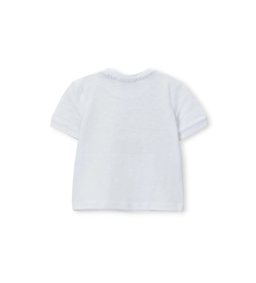 Βρεφικό λευκό βαμβακερό T-shirt για αγόρι 3-18 μηνών με κέντημα φάρο Original Marines.