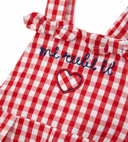 Βρεφική ολόσωμη φόρμα για κορίτσι καρό gingham με κέντημα Original Marines.