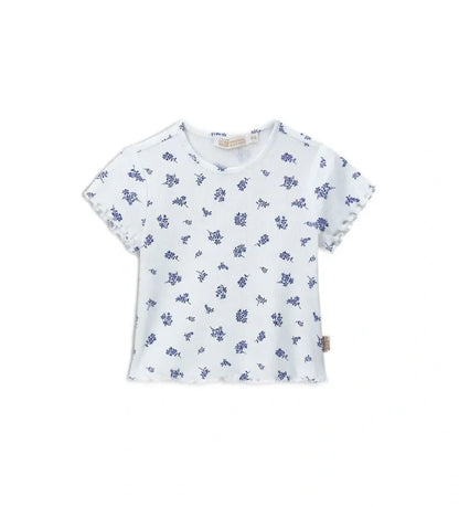 Βρεφική κοντομάνικη ριμπ μπλούζα Original Marines με ολόσωμο τύπωμα από μικρά λουλούδια.