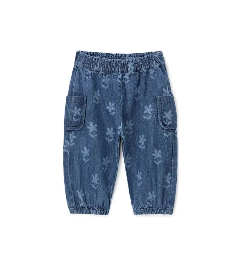 Βρεφικό τζιν παντελόνι Original Marines από ελαφρύ denim με λουλουδάκια στο κάτω μέρος.
