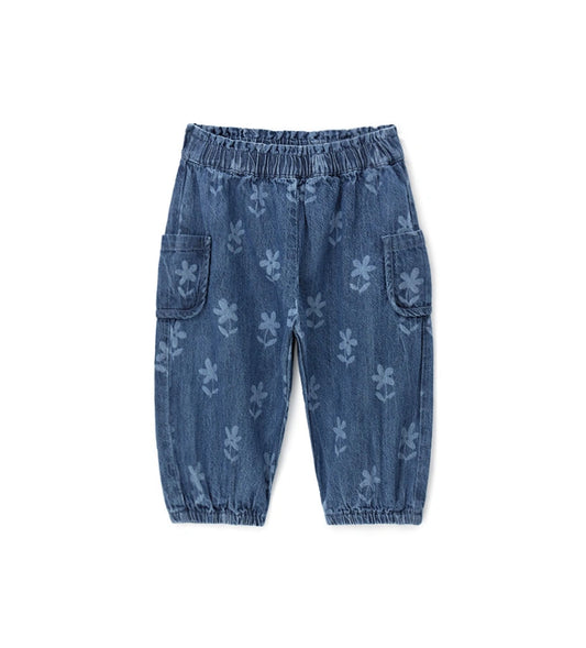 Βρεφικό τζιν παντελόνι Original Marines από ελαφρύ denim με λουλουδάκια στο κάτω μέρος.