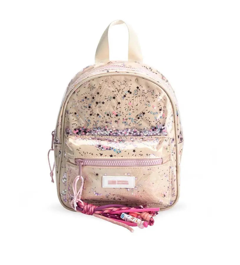 Παιδικό backpack για κορίτσι Original Marines σε nude χρώμα με glitter και σχέδια αστέρια.