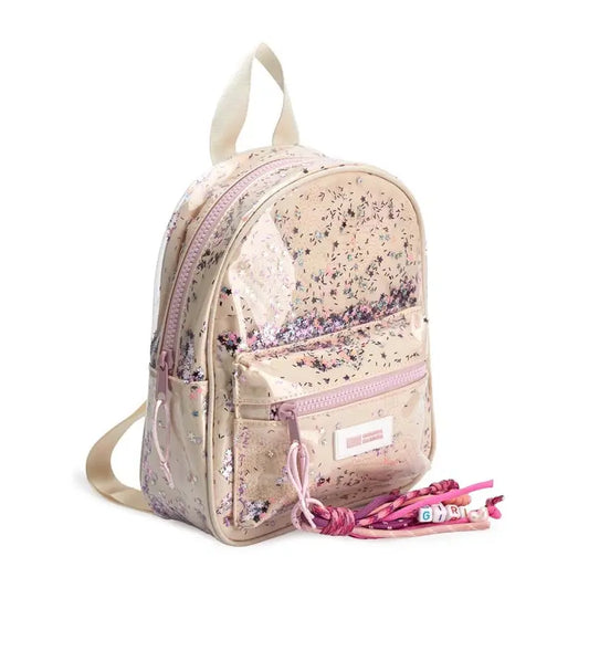 Παιδικό backpack για κορίτσι Original Marines σε nude χρώμα με glitter και σχέδια αστέρια.