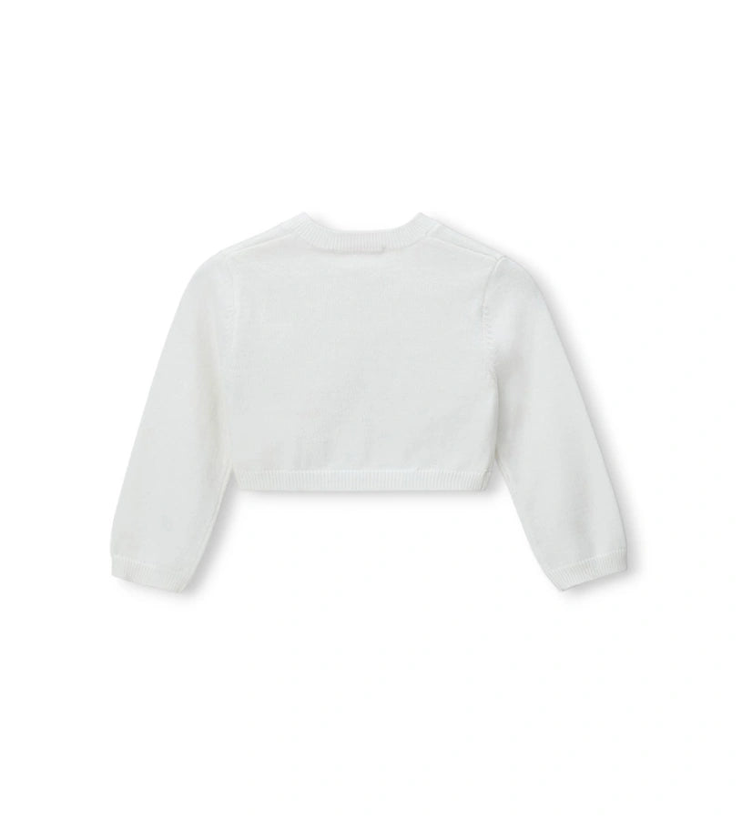 Η μαλακή πλεκτή ύφανση της κοριτσίστικης ζακέτας για ηλικίες 6m-5y.