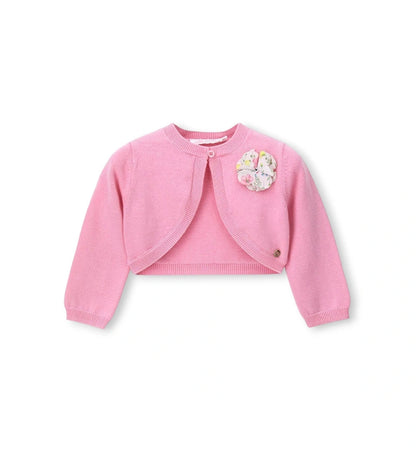 Παιδική πλεκτή ζακέτα για κορίτσι από 100% βαμβάκι με διακοσμητικό λουλούδι.