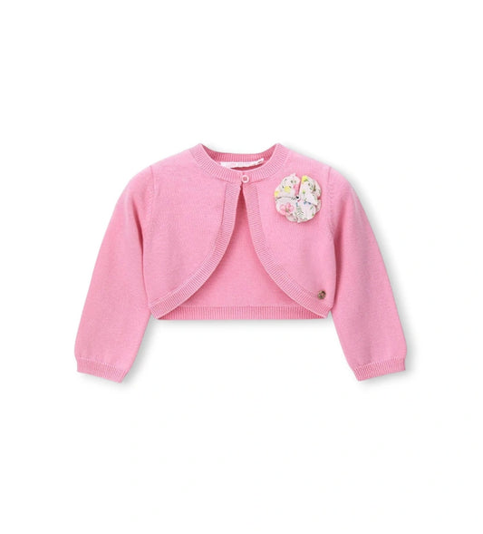 Παιδική πλεκτή ζακέτα για κορίτσι από 100% βαμβάκι με διακοσμητικό λουλούδι.