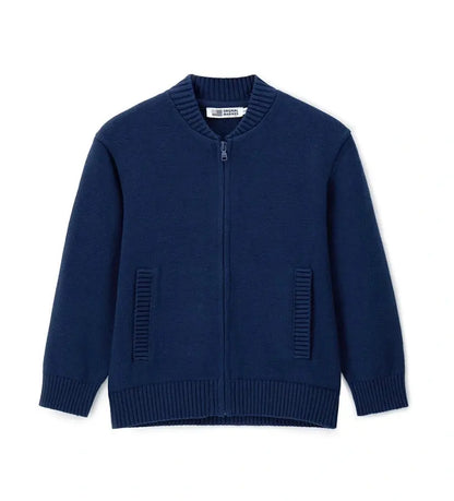 Παιδική ζακέτα για αγόρι πλεκτή σε μπλε σκούρο χρώμα με φερμουάρ.