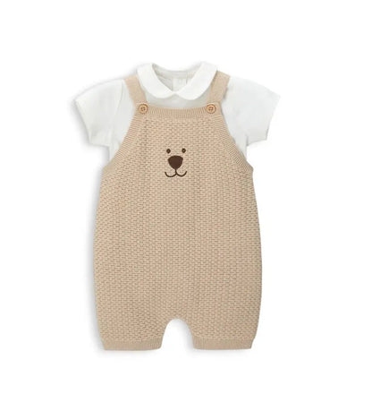 Βρεφικό σετ Original Marines με λευκό φορμάκι και πλεκτή κοντή σαλοπέτα με κεντημένο αρκουδάκι.