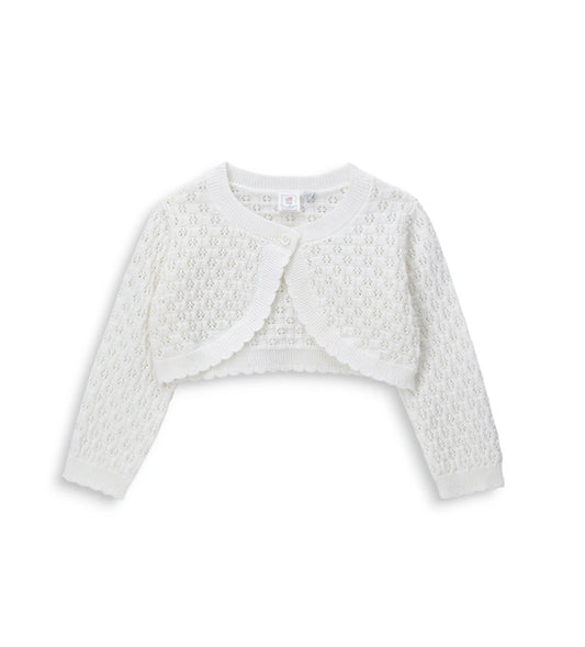 Βρεφικό λευκό πλεκτό γιλέκο από 100% βαμβάκι με ανάγλυφη πλέξη cable knit για μωρά 0-9 μηνών.