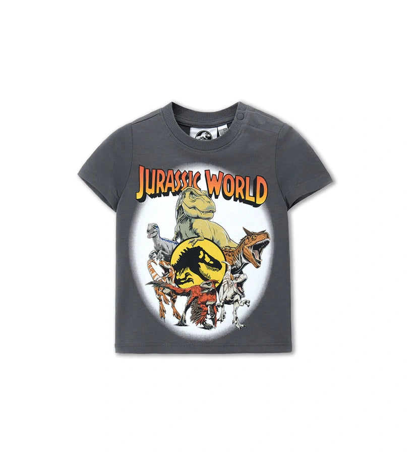 Παιδικό γκρι T-shirt Jurassic World για αγόρι με τύπωμα δεινοσαύρου Original Marines.