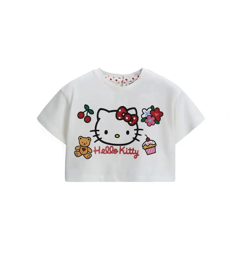Παιδικό T-shirt για κορίτσι λευκό με τύπωμα Hello Kitty και γκλίτερ.