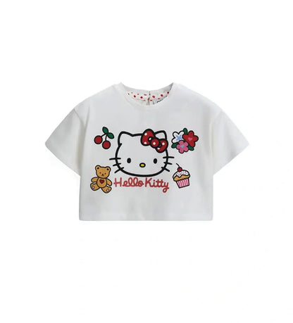 Παιδικό T-shirt για κορίτσι λευκό με τύπωμα Hello Kitty και γκλίτερ.