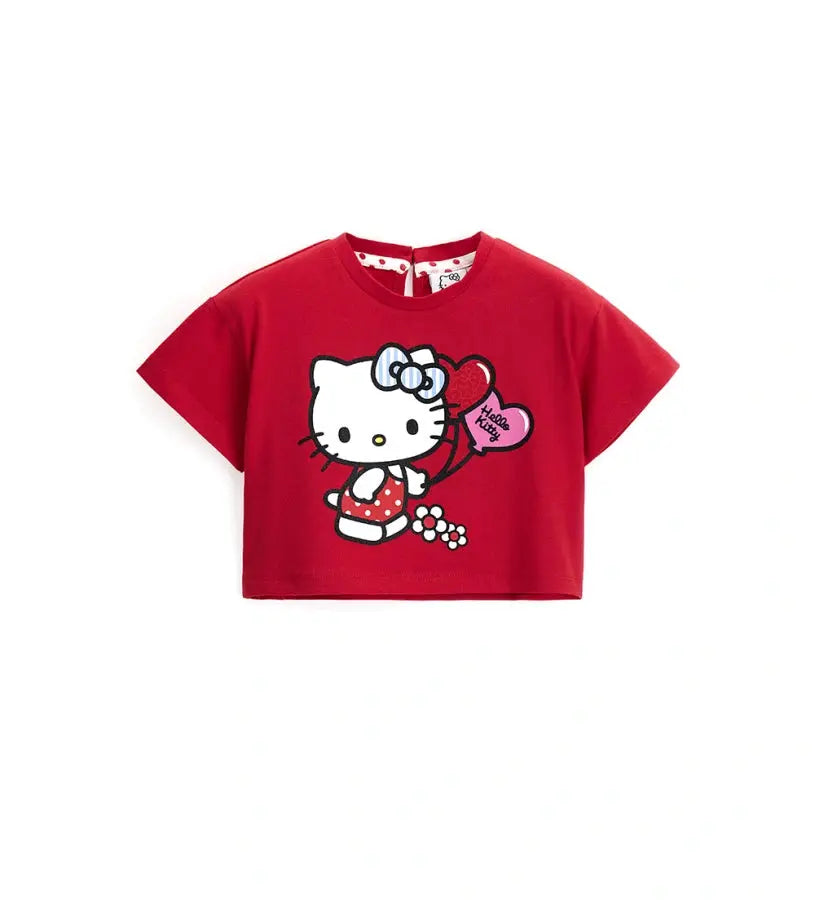 Παιδικό T-shirt για κορίτσι κόκκινο με την Hello Kitty και λαμπερό γκλίτερ.
