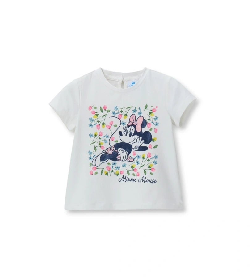 Λευκό παιδικό T-shirt Disney για κορίτσι με λαμπερό glitter τύπωμα και κοντά μανίκια.