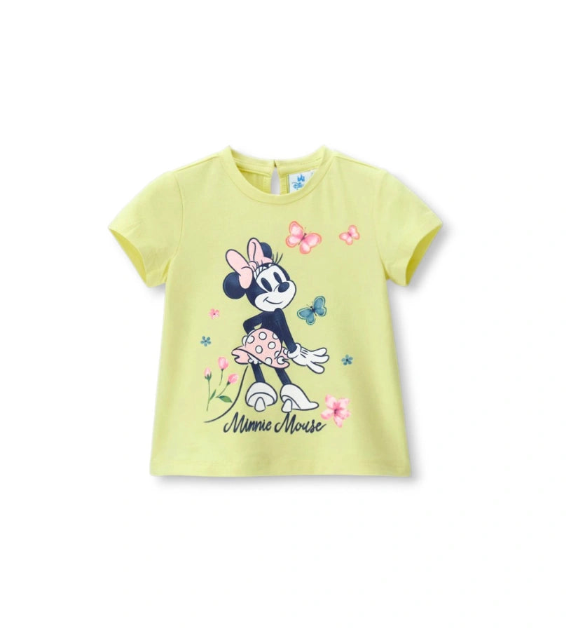 Κίτρινο παιδικό T-shirt Disney για κορίτσι με λαμπερό glitter τύπωμα και κοντά μανίκια.