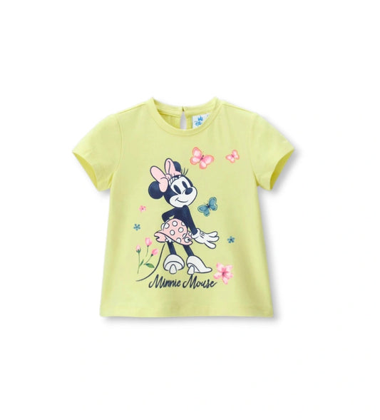 Κίτρινο παιδικό T-shirt Disney για κορίτσι με λαμπερό glitter τύπωμα και κοντά μανίκια.
