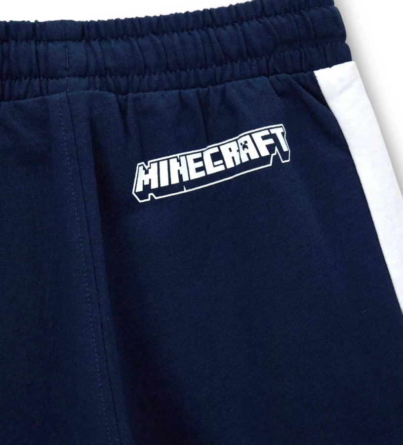 Παιδική μπλε βαμβακερή βερμούδα για αγόρι Minecraft με πράσινες πλαϊνές φάσες Original Marines.