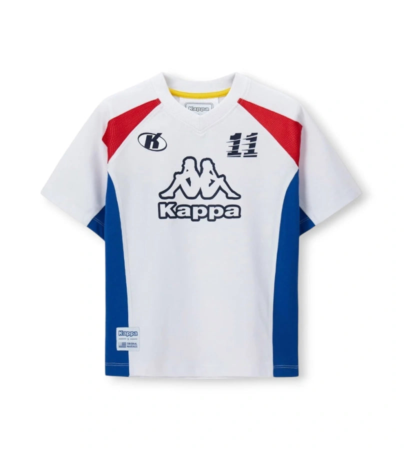 Παιδικό λευκό T-shirt Kappa για αγόρι με oversized γραμμή και λογότυπο Original Marines.