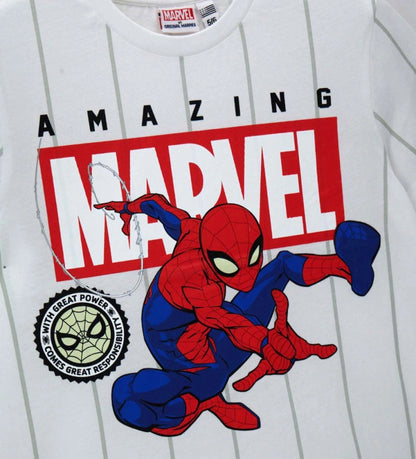 Αγορίστικο σετ πυτζάμας Spider-Man με λευκό ριγέ T-shirt και κόκκινο ή μπλε σορτς Original Marines.