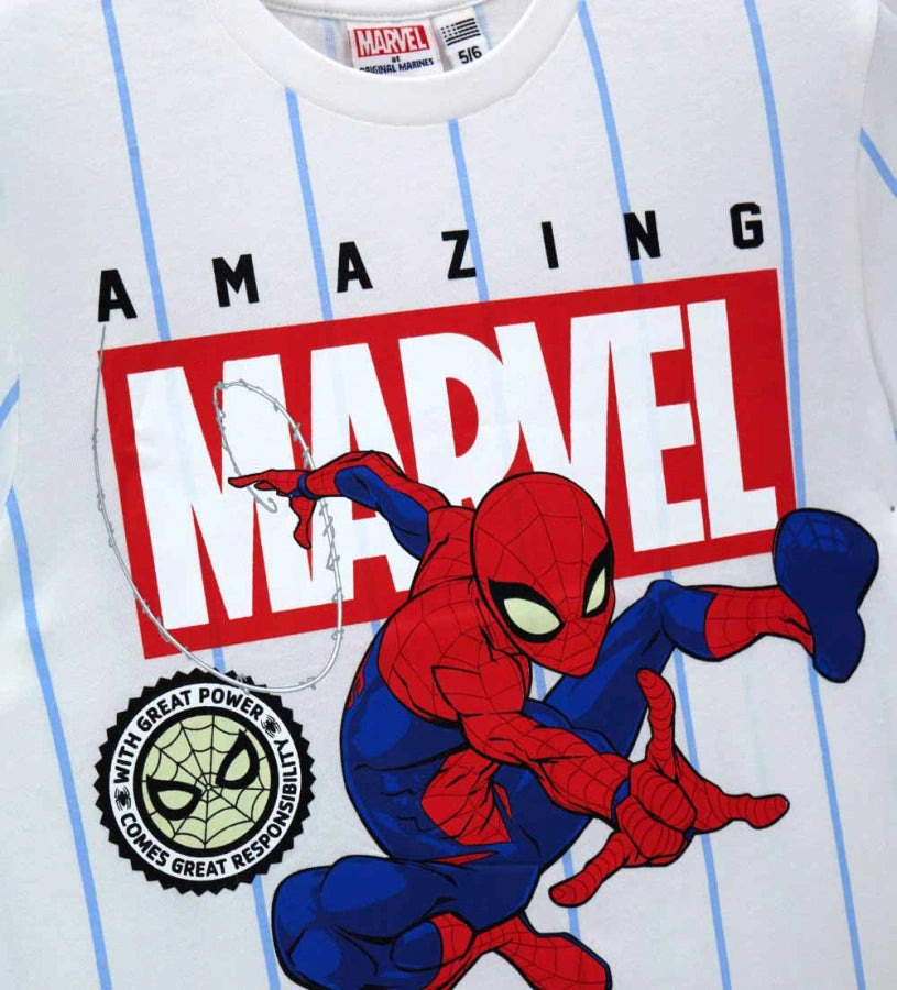 Αγορίστικο σετ πυτζάμας Spider-Man με λευκό ριγέ T-shirt και κόκκινο ή μπλε σορτς Original Marines.
