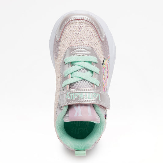 Κάτοψη του Lelli Kelly sneaker που δείχνει τον ανατομικό πάτο και τα glitter κορδόνια.