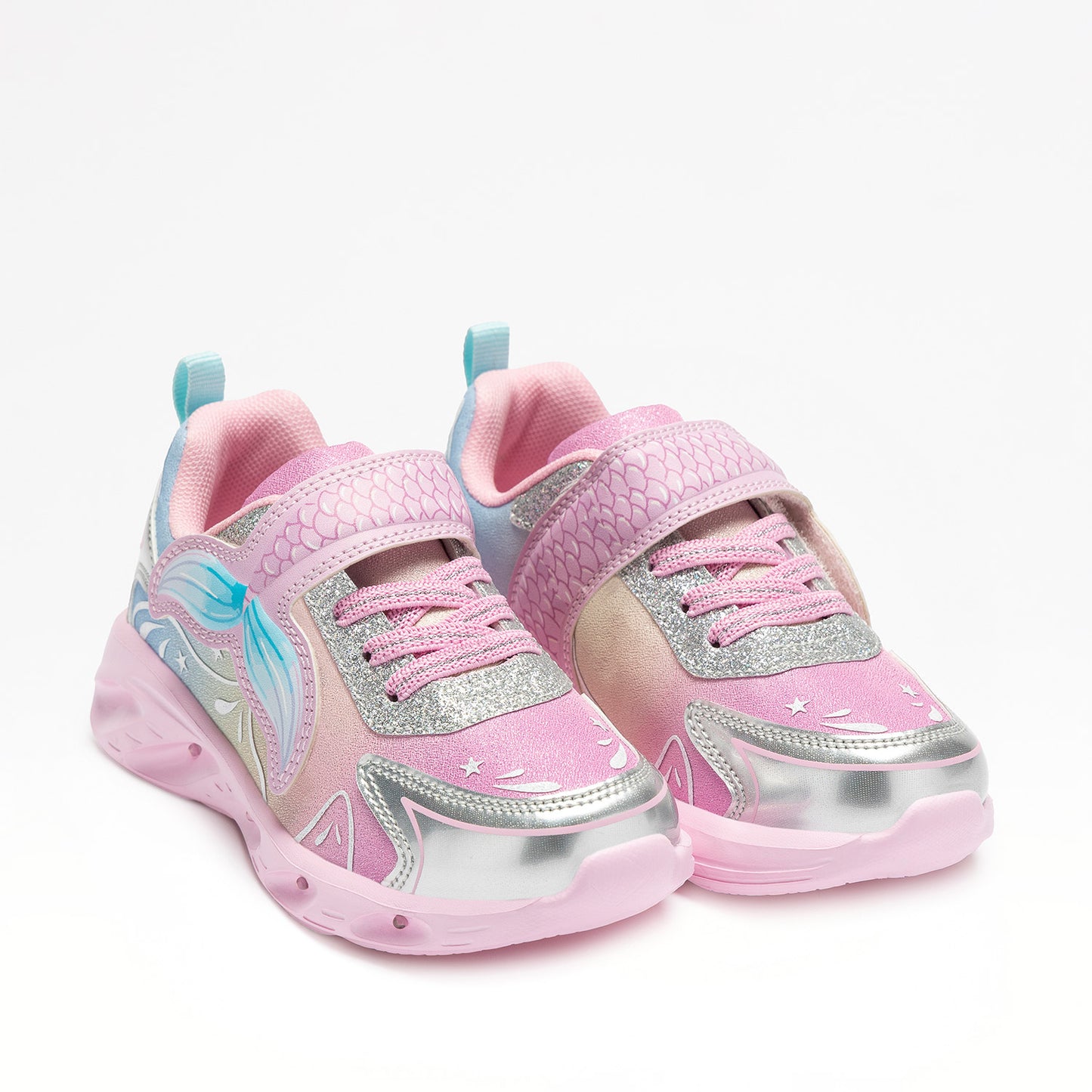 Ζευγάρι Lelli Kelly sneaker για κορίτσι με φωτάκια και ροζ floral σχέδια με λευκές λεπτομέρειες.