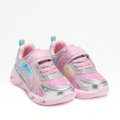 Ζευγάρι Lelli Kelly sneaker για κορίτσι με φωτάκια και ροζ floral σχέδια με λευκές λεπτομέρειες.