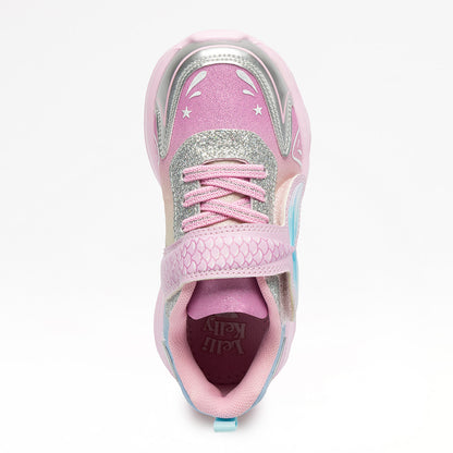 Κάτοψη του Lelli Kelly sneaker που δείχνει τον ανατομικό πάτο και τα glitter κορδόνια.